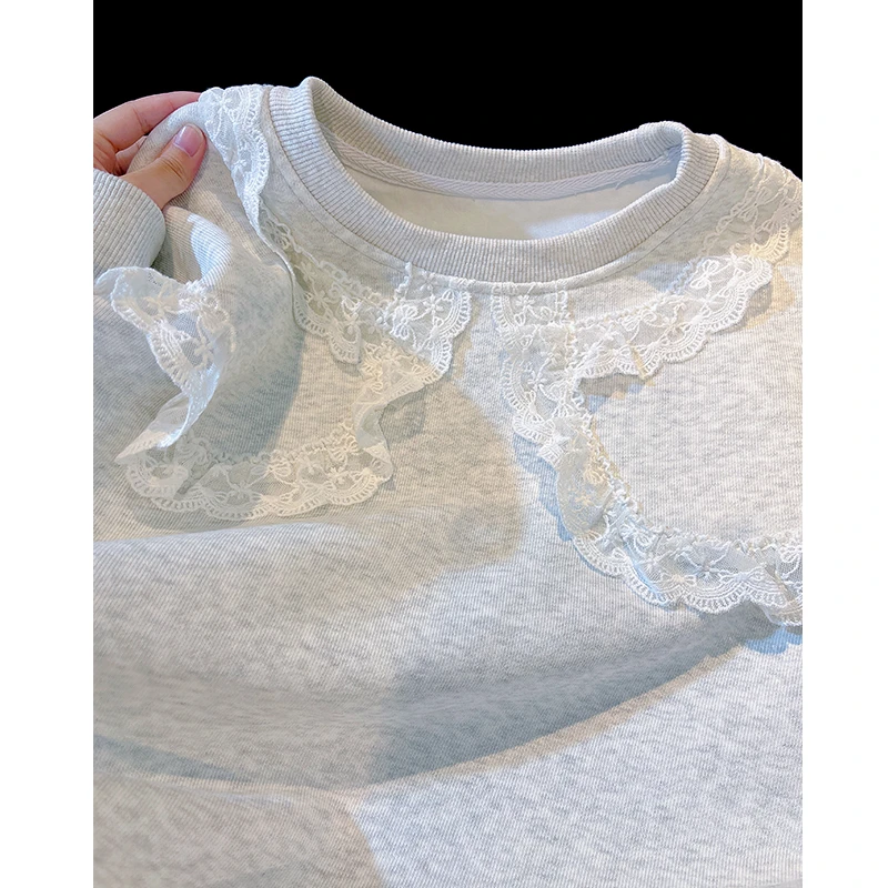 高端减龄洋气圆领衫2026新款潮流初高中学生宽松慵懒风长袖卫衣女