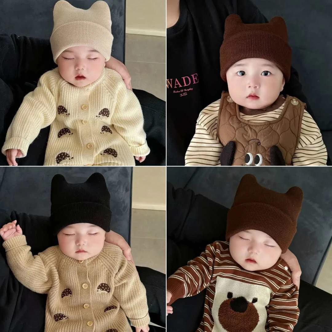 ins韩国婴儿可爱耳朵针织毛线帽男女宝宝糖果色百搭保暖帽子