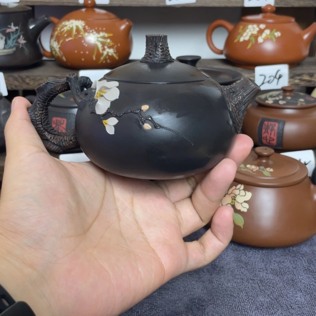 天****壶根艺堆雕玉兰西施壶球孔