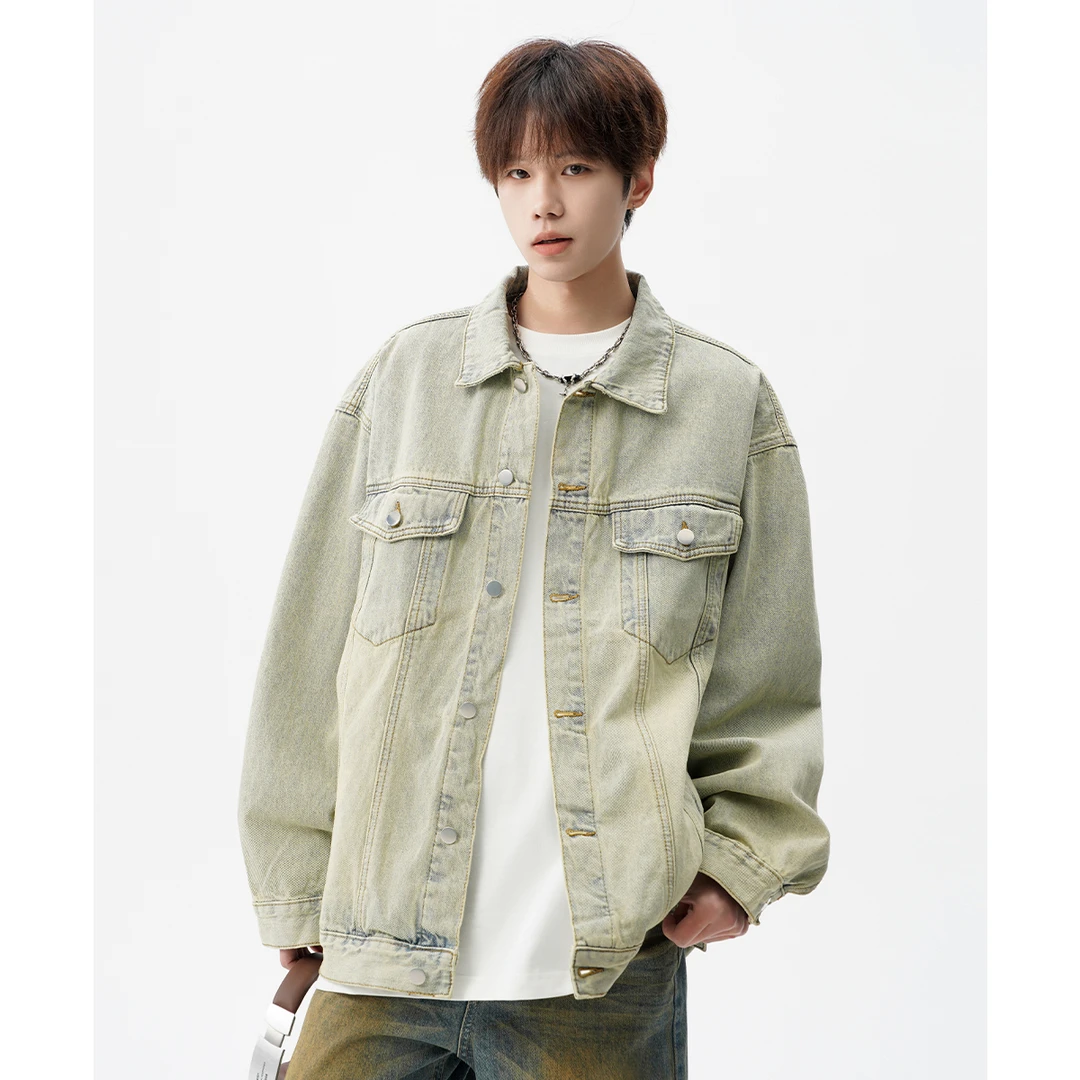 水洗做旧黄泥牛仔衣外套男女秋季新款美式潮牌高级感痞帅翻领夹克