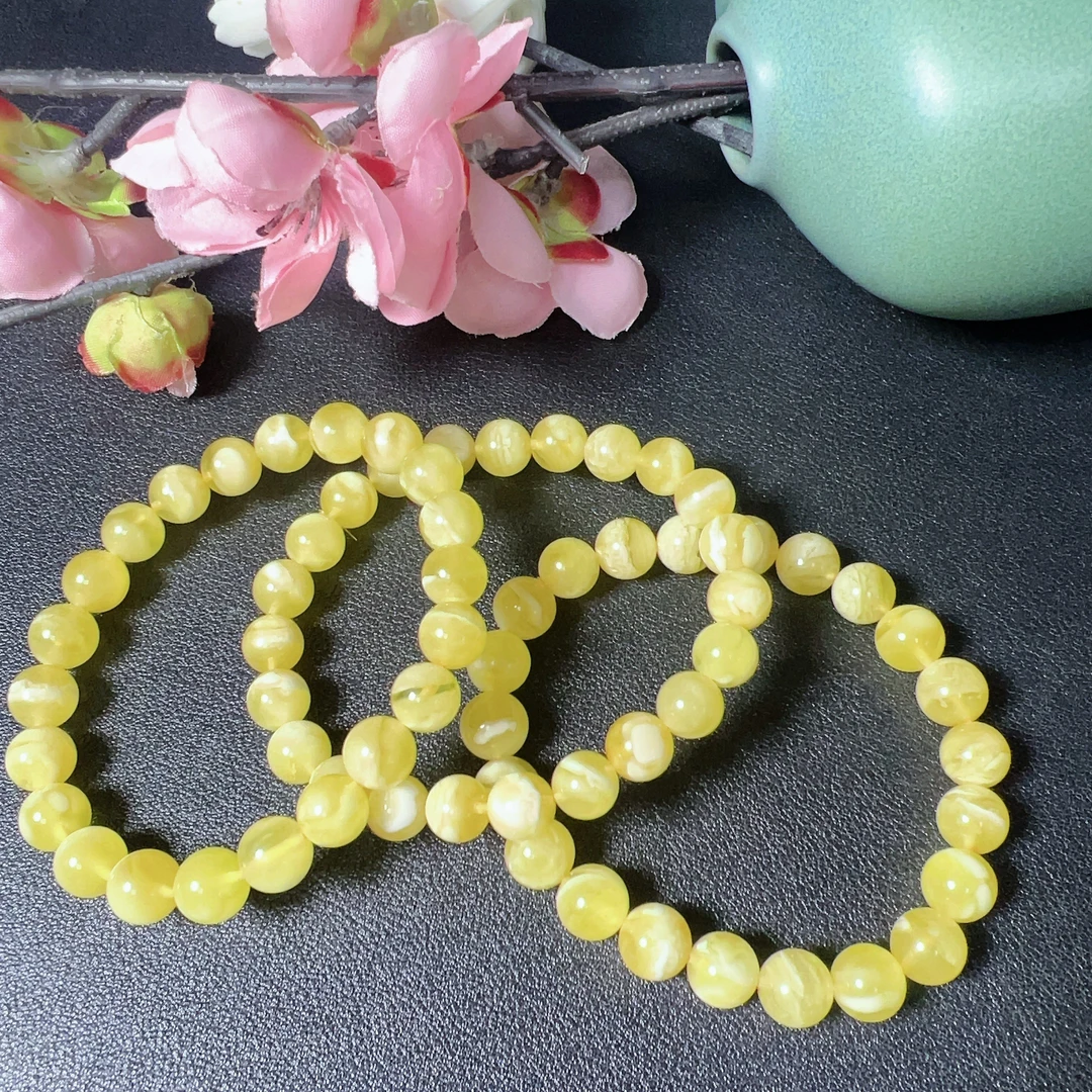 蜜蜡白蜡妖花手串 120958 （多样性发其一）