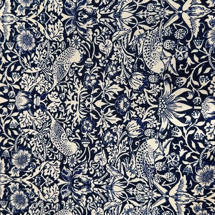 棉JP 新款莫里斯深蓝底白鸟牛津棉半米*110