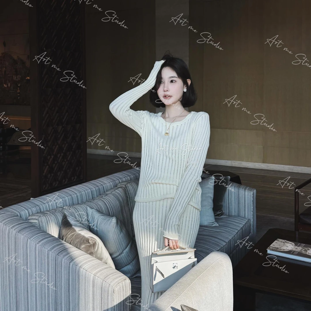 ART ME 瓜瓜呀【日暮里显瘦套装】气质长袖针织时尚法式修身w24245