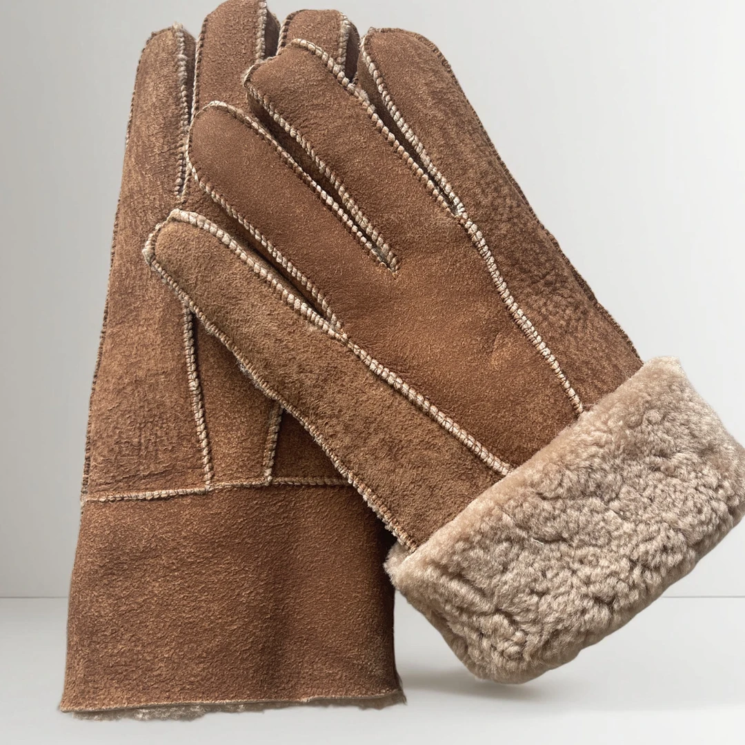 真羊皮毛一体手套磨砂加厚保暖户外骑行防寒抗寒冬季保暖男女手套