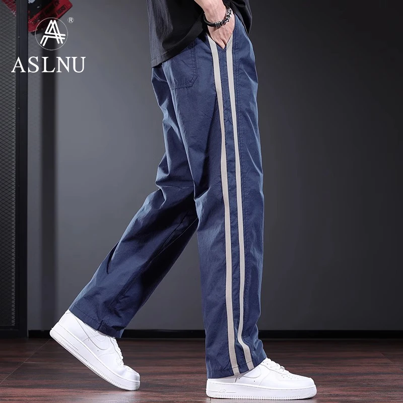 2025新款男士裤子男休闲裤男款夏季薄款直筒宽松运动感男裤夏条纹