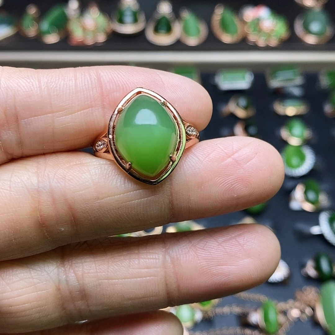 和田玉（碧玉）戒指银S925镶嵌