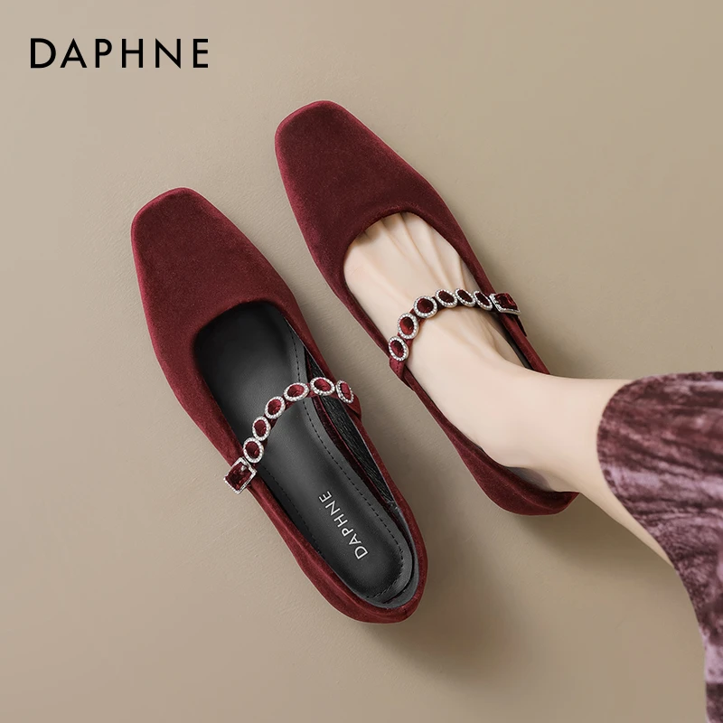 达芙妮红色鞋子玛丽珍女鞋2025爆款婚鞋新娘鞋法式小皮鞋平底单鞋