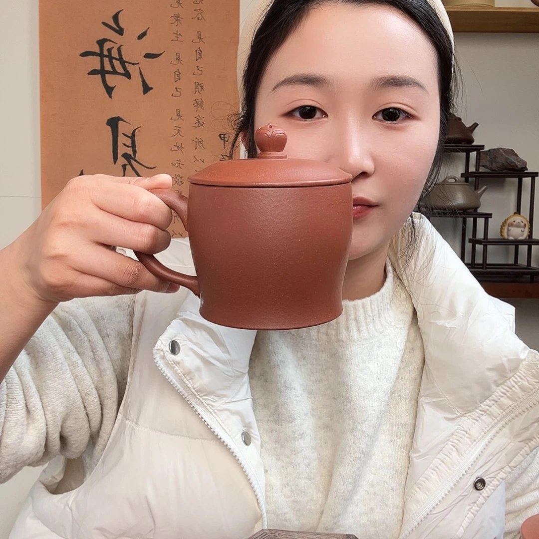 茶杯紫砂清****?微瑕紫砂盖杯红降坡