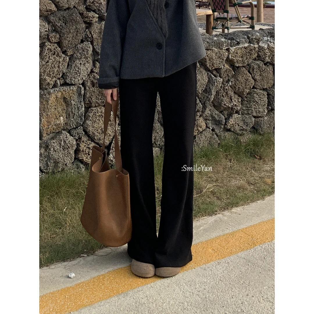 【SmileYan】（奶盐布朗尼）秋冬新款加绒微喇裤