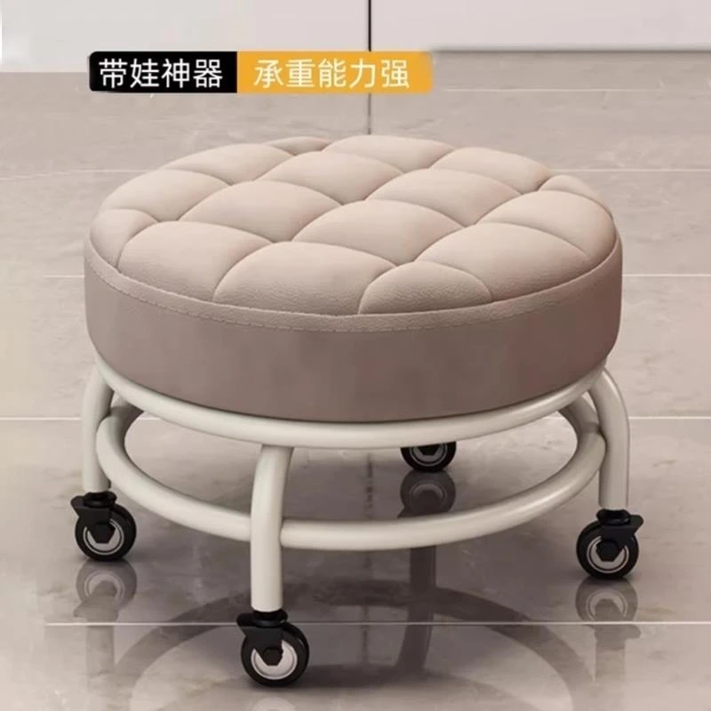静音凳子金属家用大人滑轮滑轮矮凳带轮子的小凳子可移动换鞋板凳