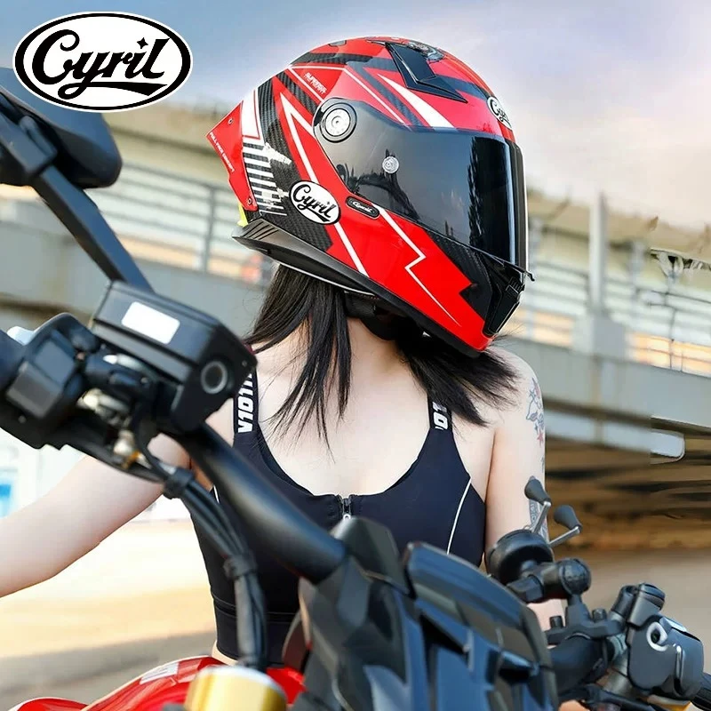 CYRIL 赛罗碳纤维全盔高档头盔摩托车超越3c男女赛车四季蓝牙尾翼
