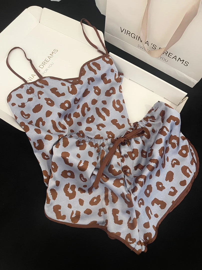 【DMXJ大梦想家】法式时尚豹纹性感睡裙睡衣女新款夏季家居服女冰丝