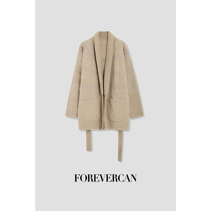 FOREVERCAN“香榭丽舍”小香23N菱格编制厚织毛针织开衫 MY3924