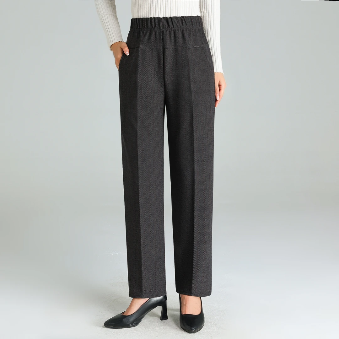 妈妈裤子春秋款高腰宽松直筒奶奶松紧腰加大码休闲裤中老年人女裤