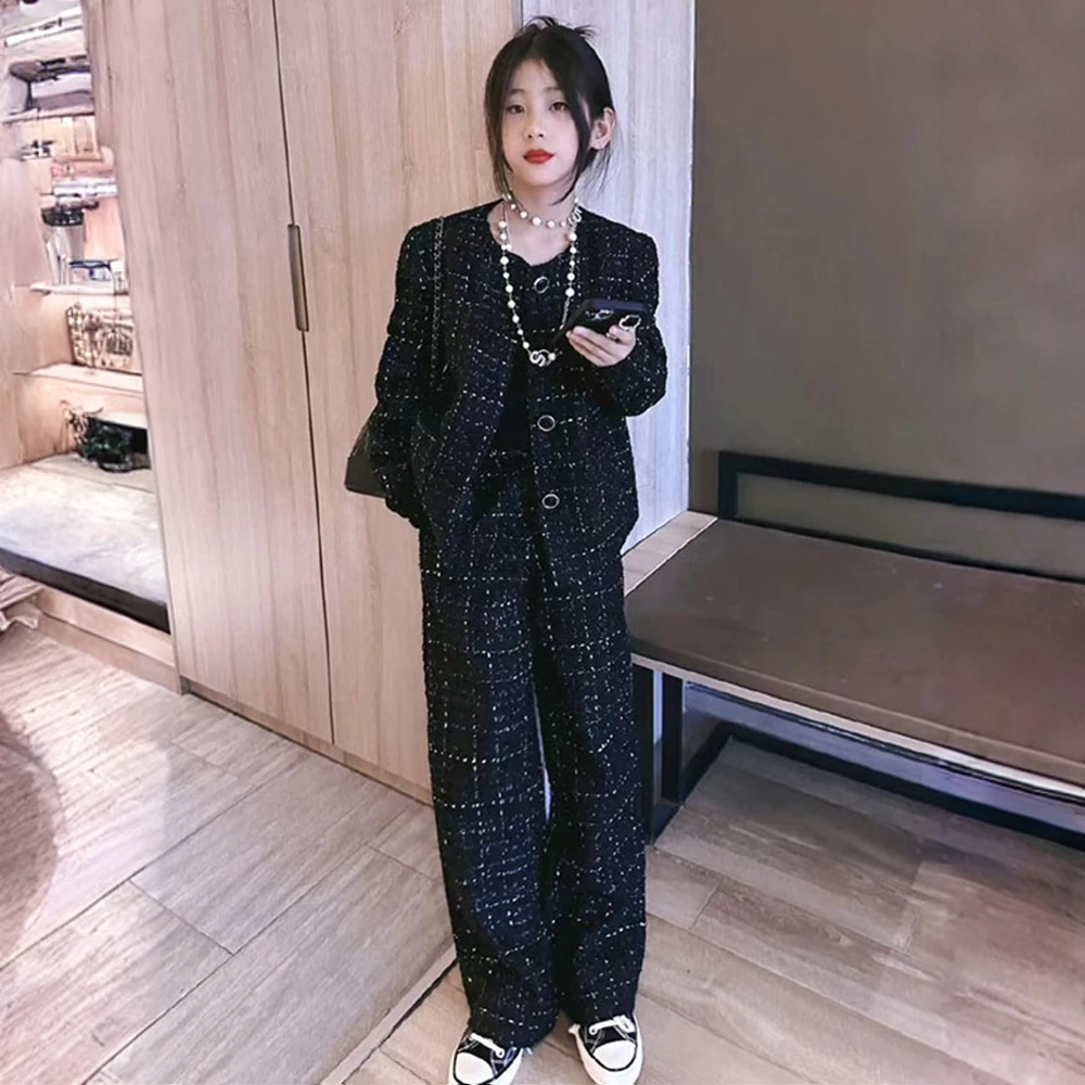 小香风套装女童春秋2025新款女大童洋气西装套装儿童女孩春装外套