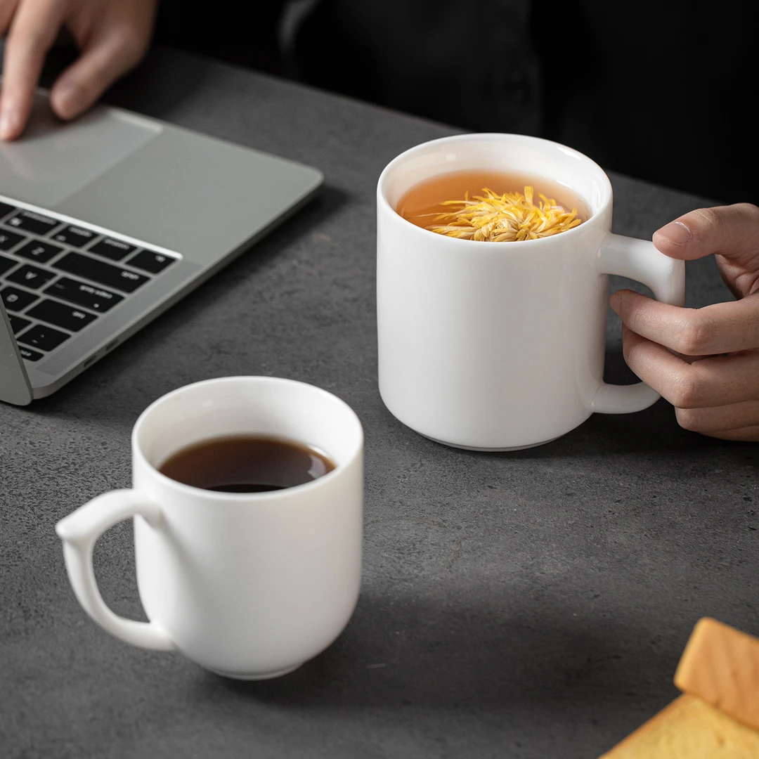 德化羊脂玉白瓷特别好看的精致简约办公室喝水杯子陶瓷杯马克杯子