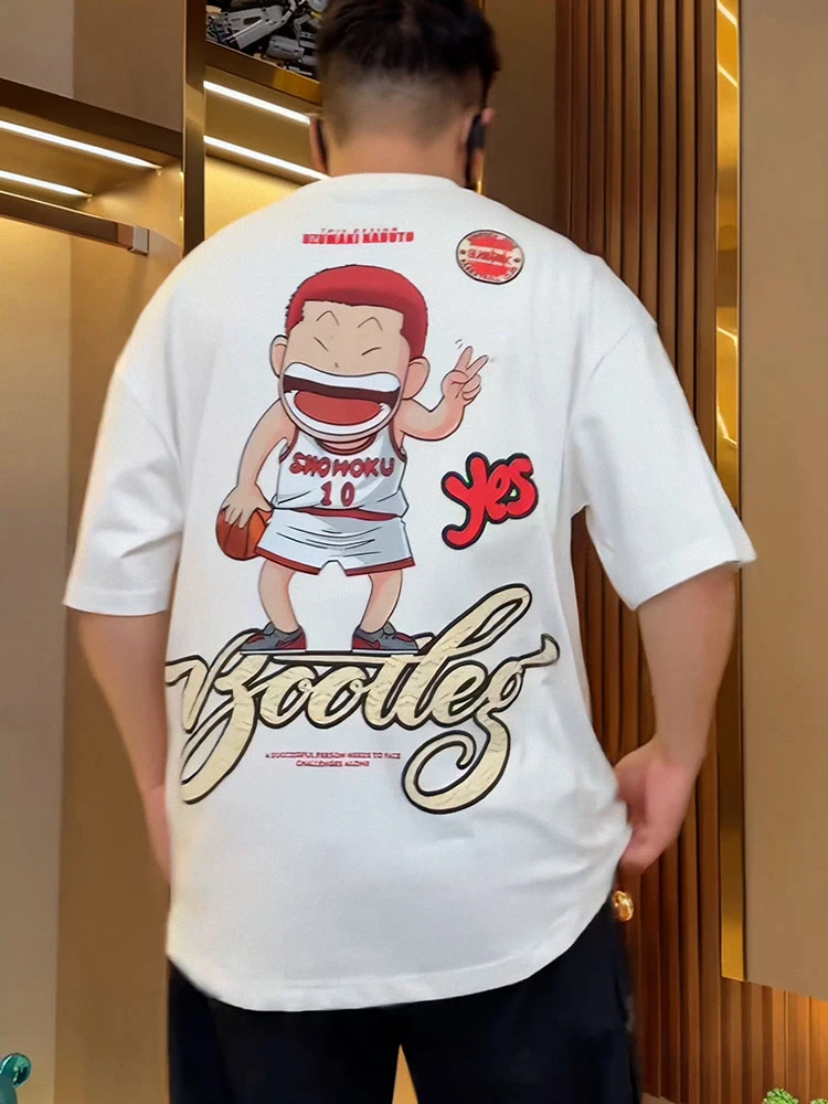 美式潮牌卡通动漫灌篮高手印花短袖t恤男士夏季新款痞帅纯棉上衣