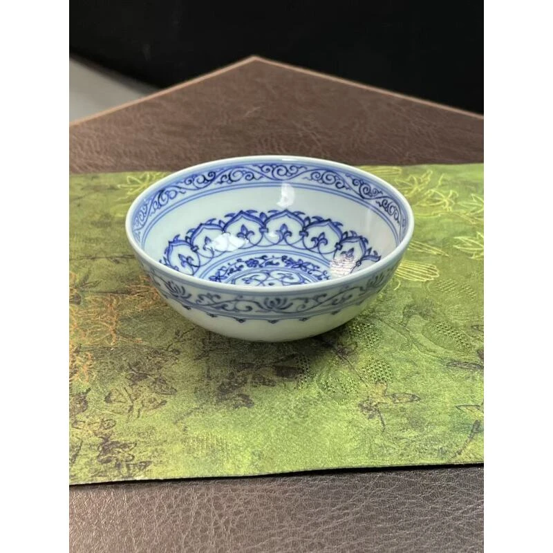 景德镇釉下彩青花手工手绘陶瓷宝相普洱杯120ml