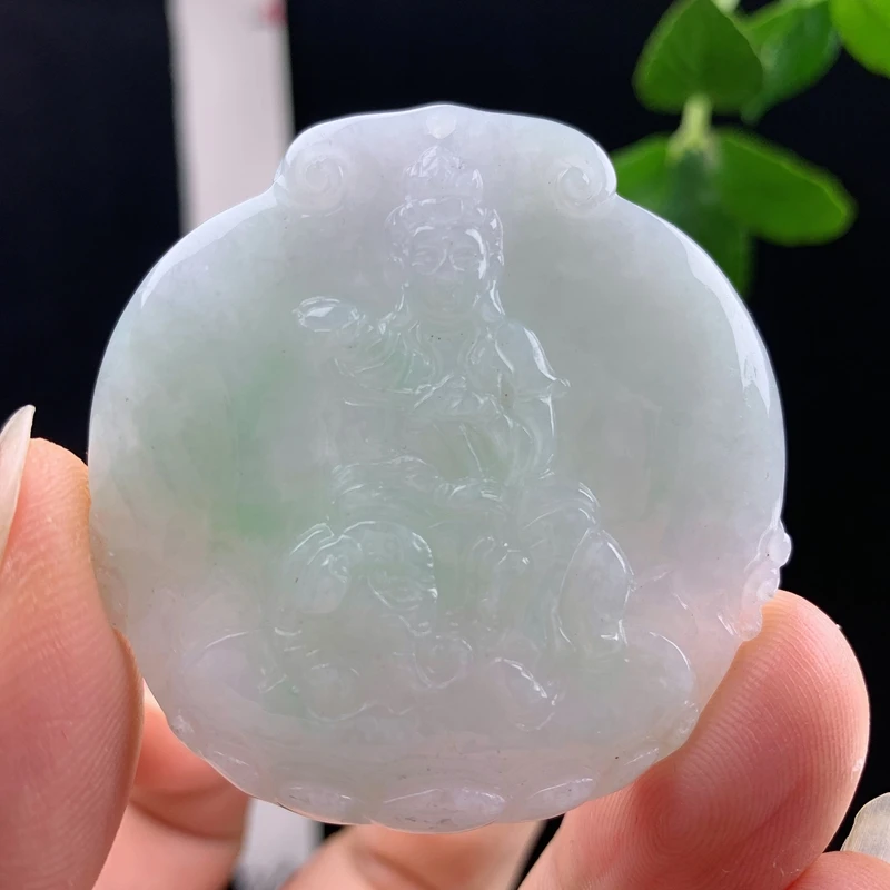 缅甸天然翡翠A货飘花普贤观音菩萨龙蛇12生肖守护神吊坠精雕送礼