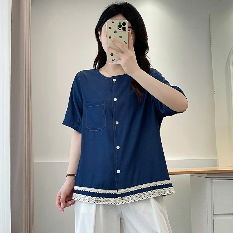 大码女装夏季新款时尚短袖衬衫女宽松显瘦夏季加宽加大可外穿衬衣