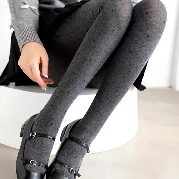 秋冬薄绒波点打底袜美腿显瘦收腹提臀时尚百搭外穿连裤袜高弹jk