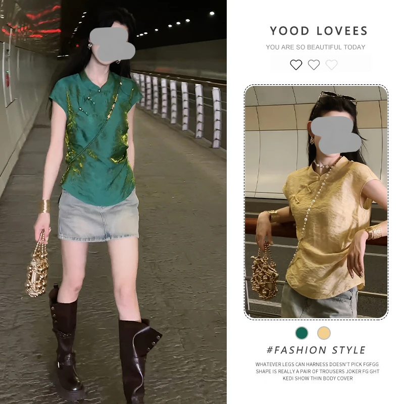 新中式女装国风复古高级感气质唐装盘扣T恤上衣2025夏季新款小衫