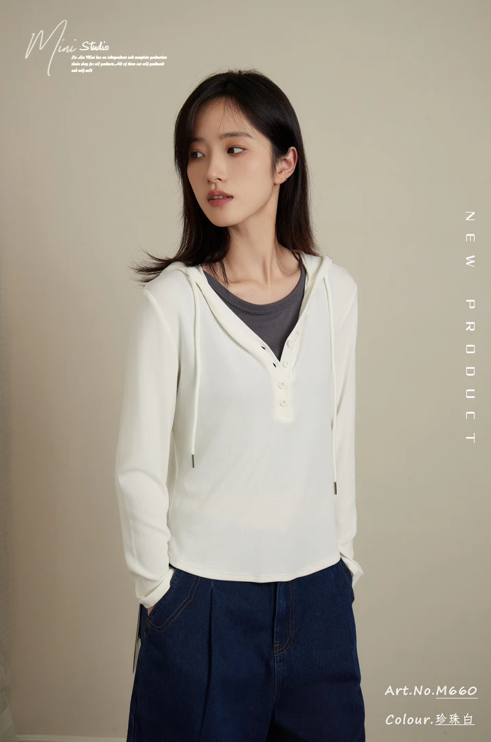 M660【连帽春秋新款打底衫】女外穿显瘦时尚百搭宽松针织长袖纯色