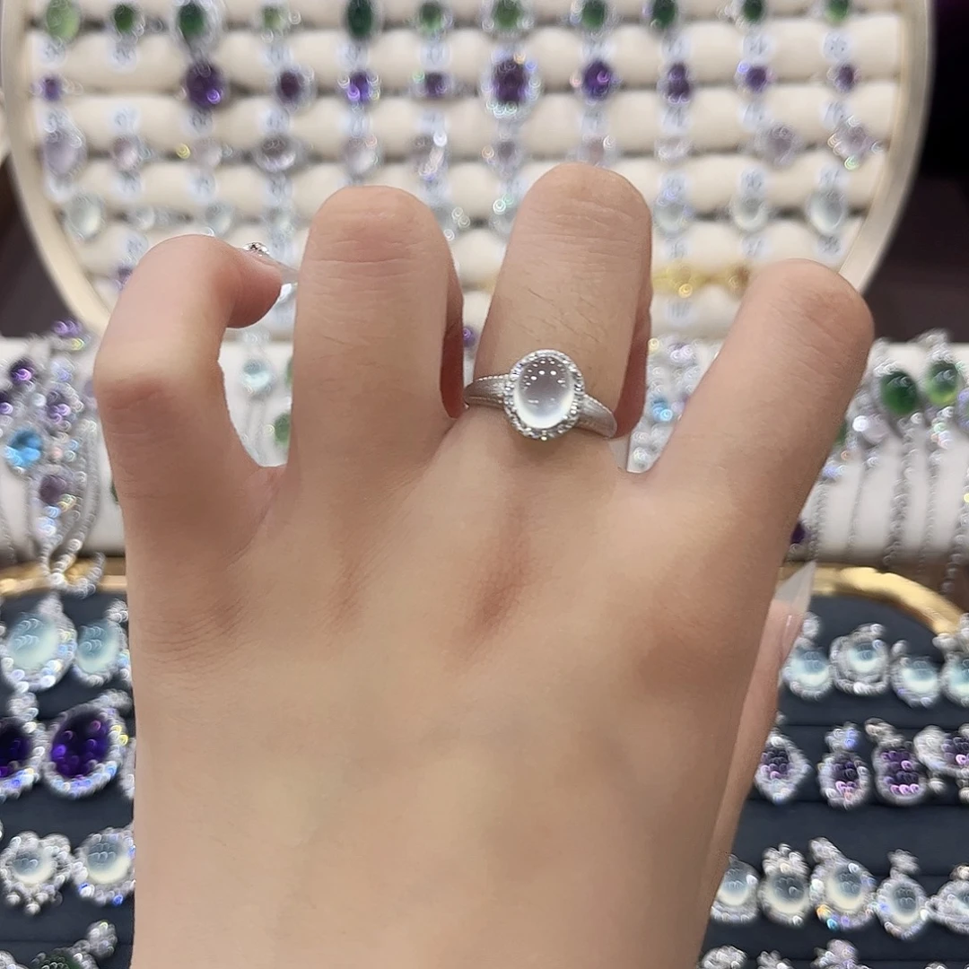 银S925镶嵌蛇纹石玉戒指