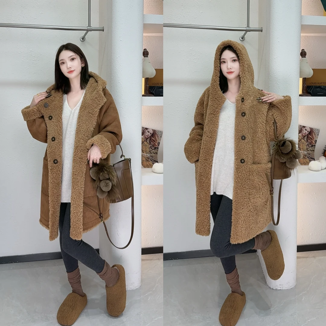 【格林童话】2025年冬季新款羊毛颗粒绒外套羊筋绒两面穿连帽