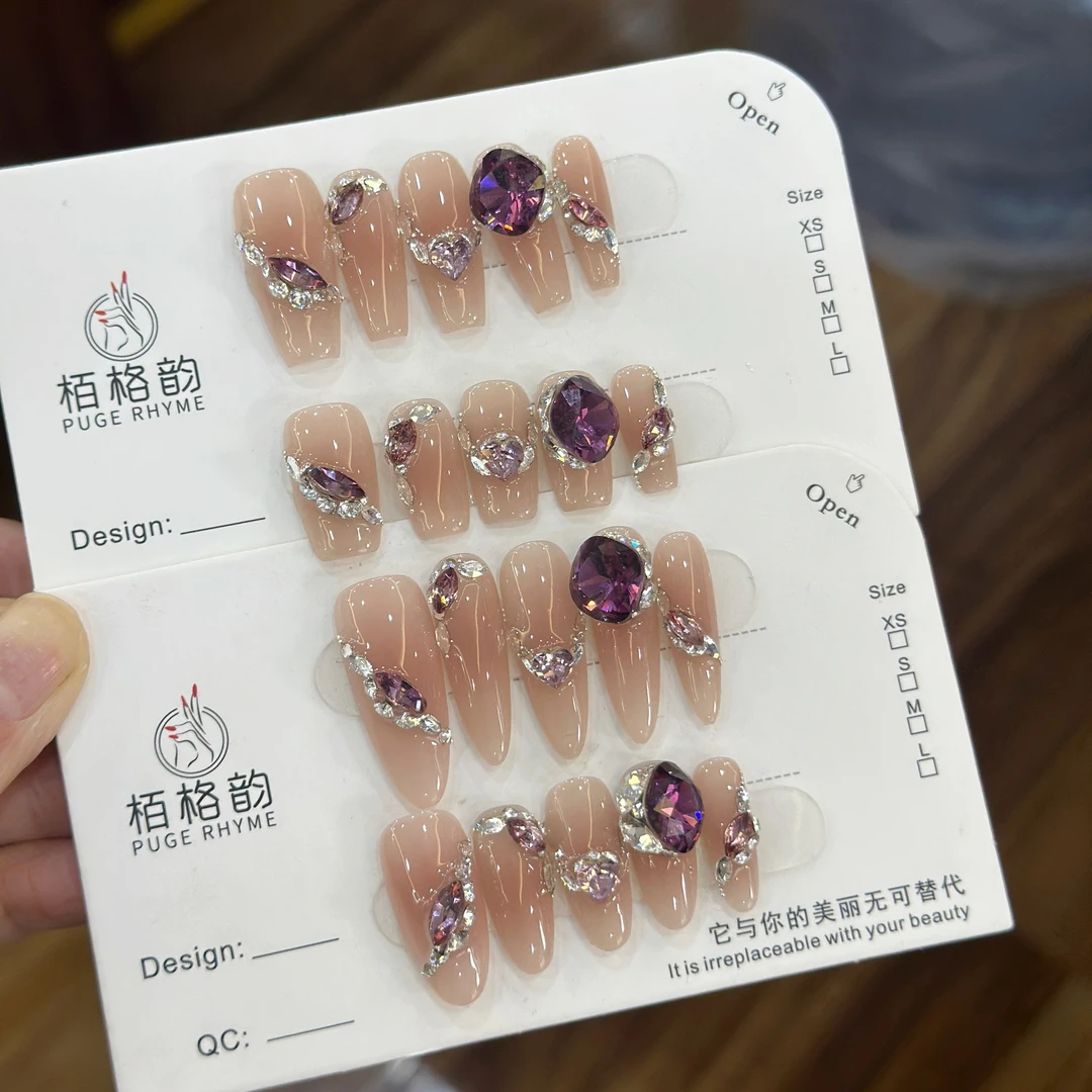 紫月 施家全华 手工定制穿戴甲美甲成品美甲贴片10片