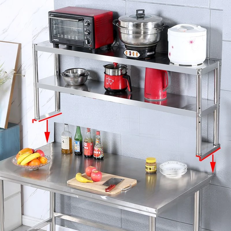 不锈钢双层工作台家用可定制后厨切菜调料操作台三层置物架锅架