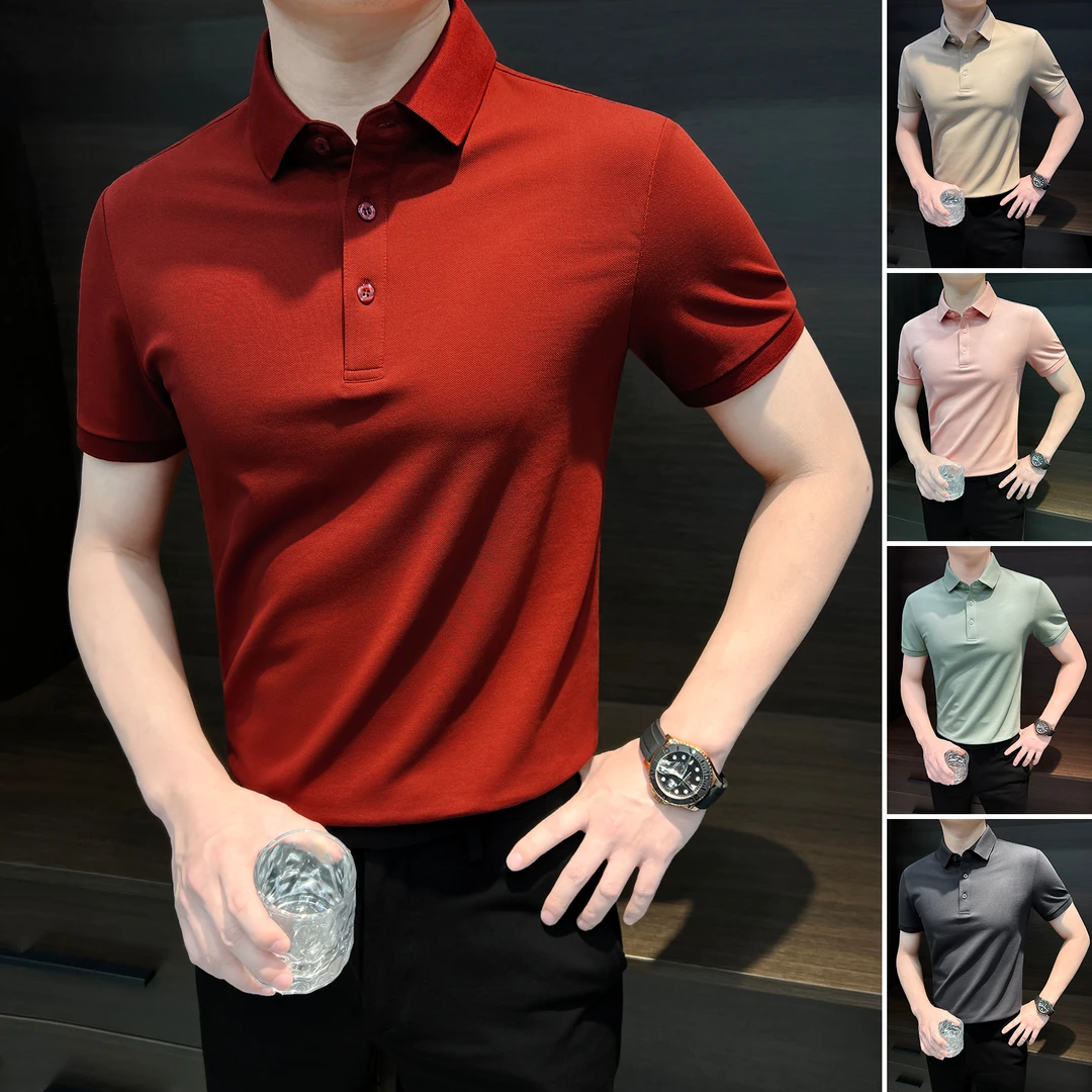 红色polo衫男款爆款2025新款高级感男装商务休闲带领男士短袖t恤