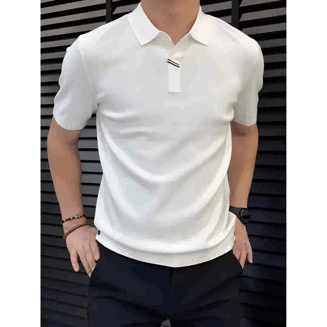 2025夏季设计感新款韩版商务休闲男士气质冰丝针织POLO衫翻领上衣