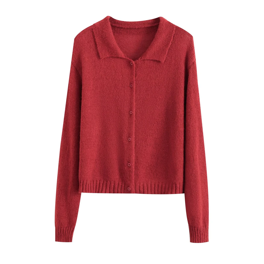 585918短款翻领开衫