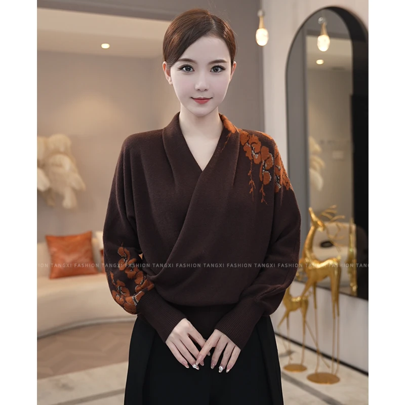 2026年秋冬新款【ZM-988JR】醋酸天丝羊毛洋气咖色V领外穿针织毛