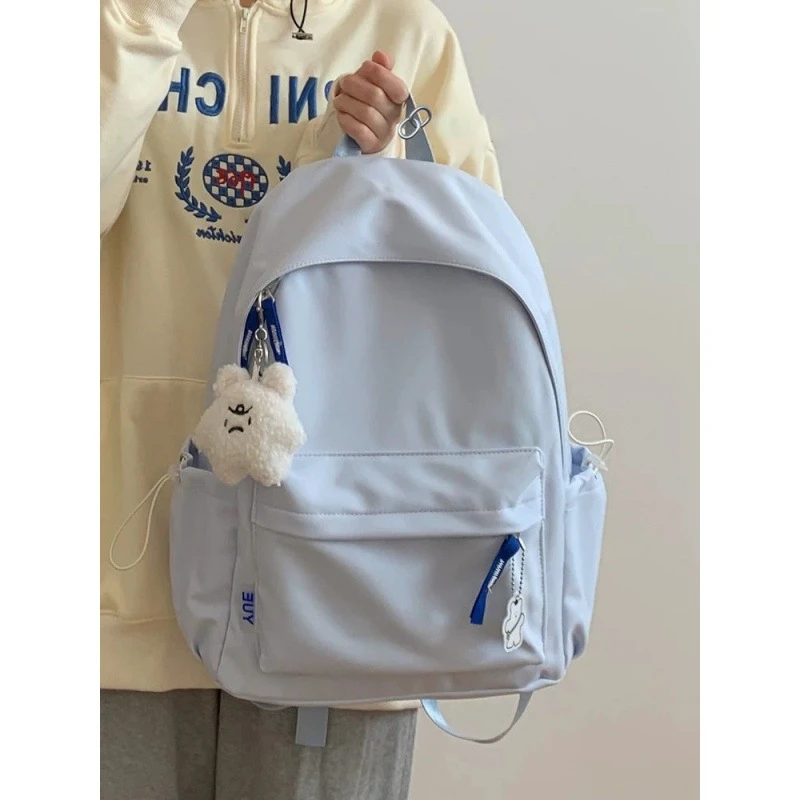 涤纶ins风日系软妹书包女 韩版纯色百搭少女背包初中生高中学生双