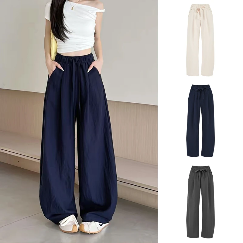 韩版夏季薄款简约休闲垮垮裤弯刀裤宽松显瘦慵懒松弛感阔腿裤女
