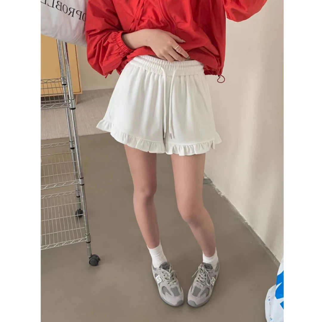 曼曼【甜莉日记~】韩版宽松显瘦松紧腰木耳边休闲短裤