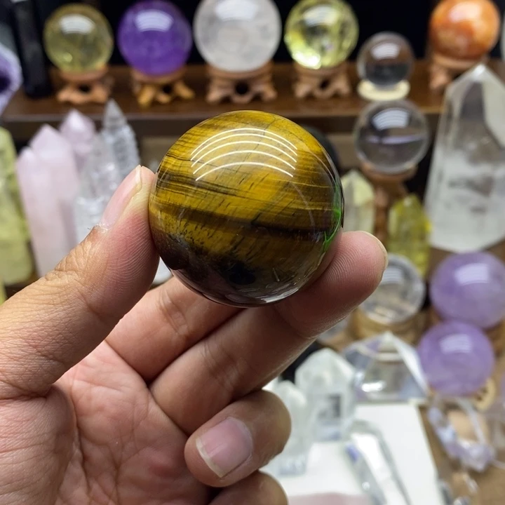 天然金虎眼球摆件24