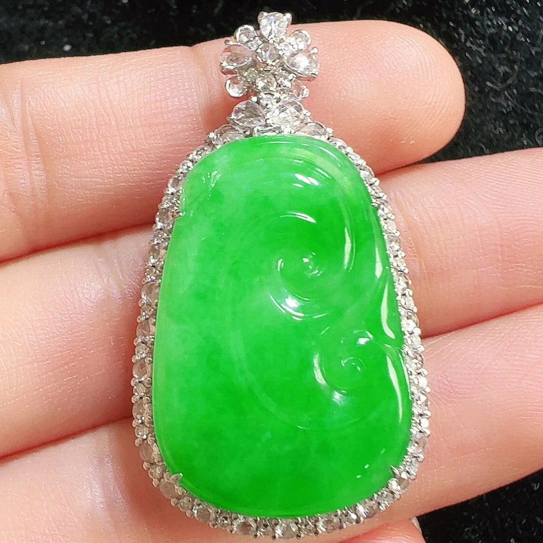 翡翠18K金镶嵌吊坠(不含链)