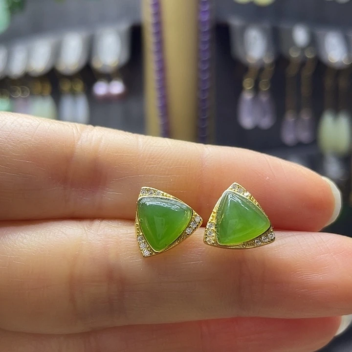 和田玉银S925镶嵌耳饰