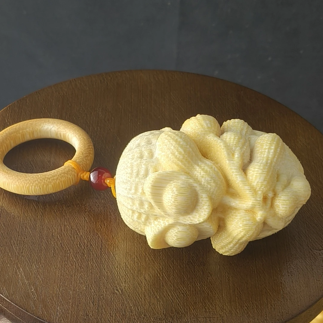 【竹缘竹意】元宝花生新款实心竹雕刻高密度精雕好事发生送正装黄油