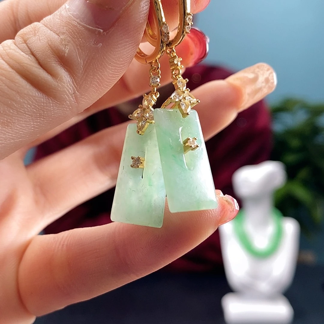 翡翠耳饰银S925镶嵌翡翠