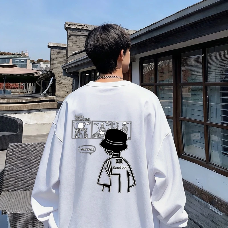 秋季新款圆领卫衣男生宽松百搭打底衫美式休闲长袖外套上衣青少年