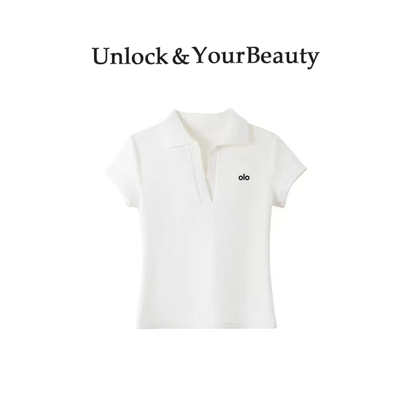 40支冰爽棉纯色刺绣翻领短袖打底女士半袖T恤透气休闲风休闲短款