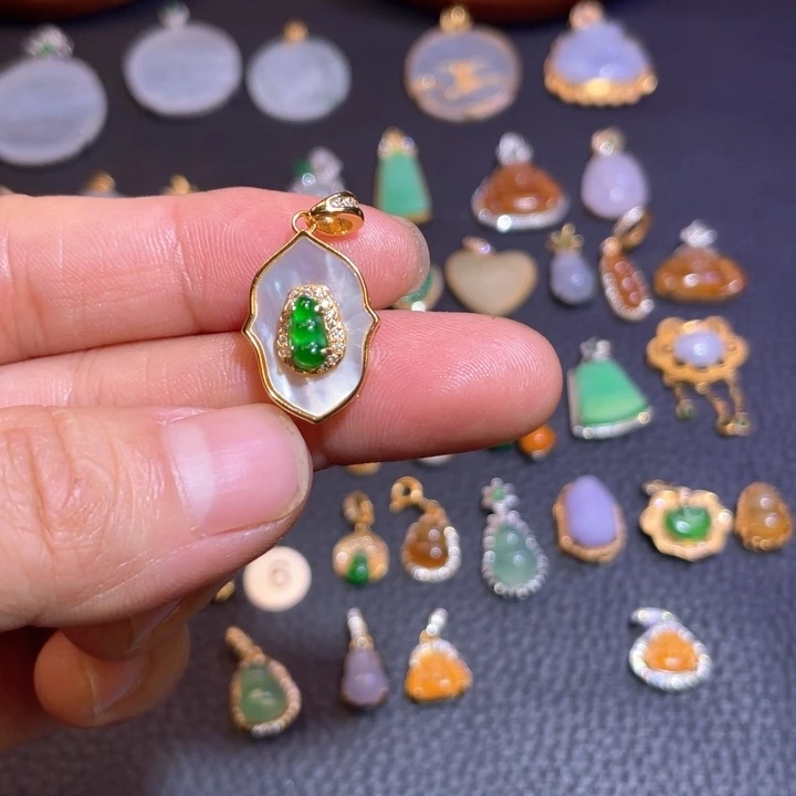 翡翠银S925镶嵌吊坠(不含链)天然翡翠