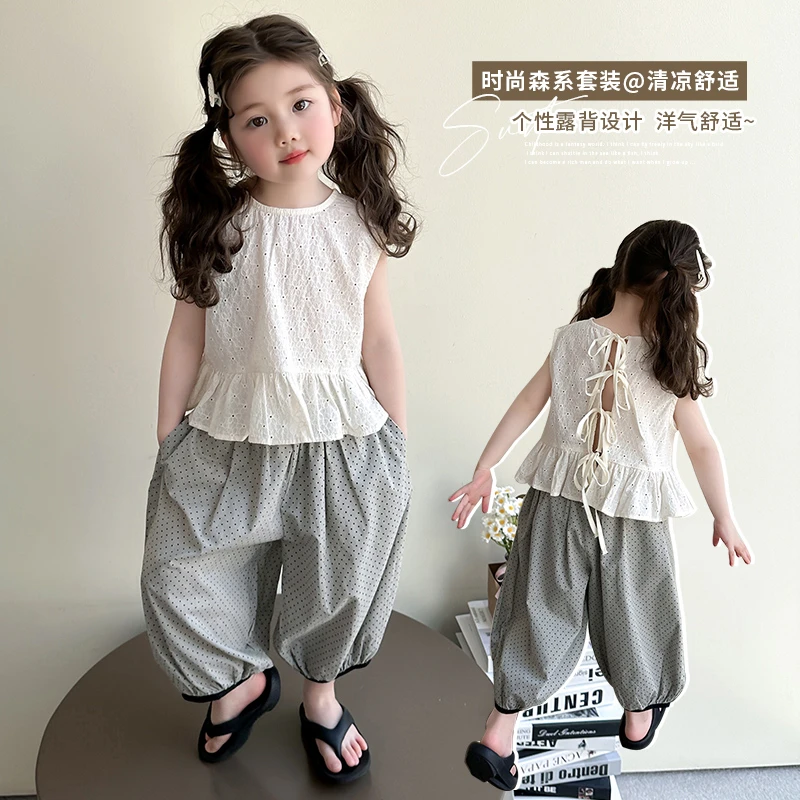女童森系无袖套装洋气儿童夏季新款女宝宝休闲裤两件套小女孩时髦