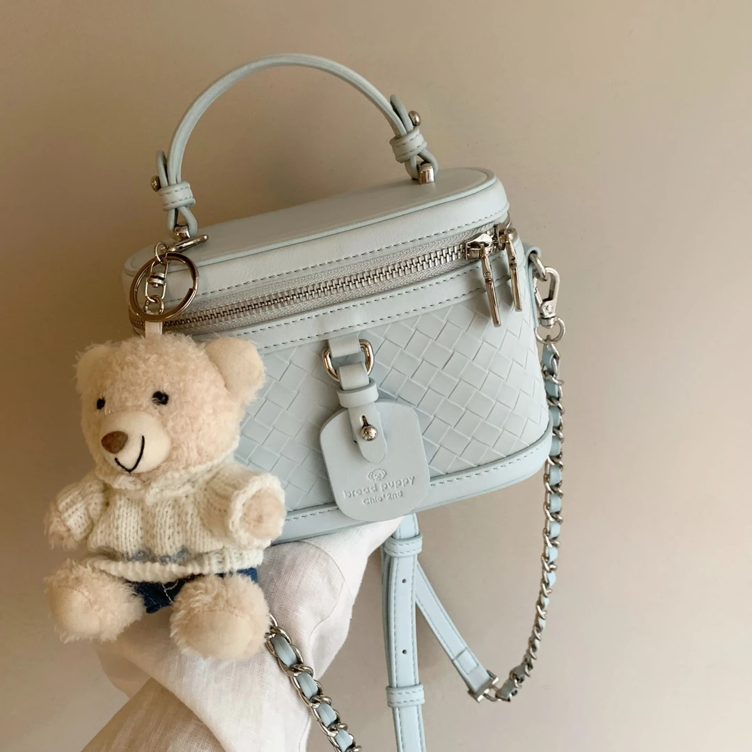 南风×Chio2nd 盒子包女士编织包包女浅蓝手提单肩斜挎小包