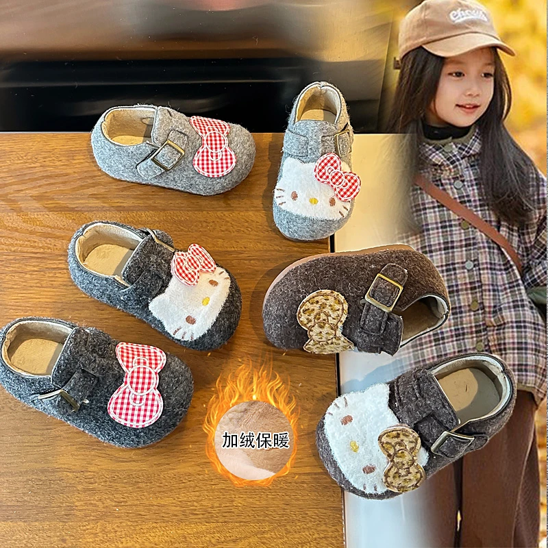 2025冬款儿童卡通风韩版加绒公主风棉鞋女KT猫车缝线童鞋女宝