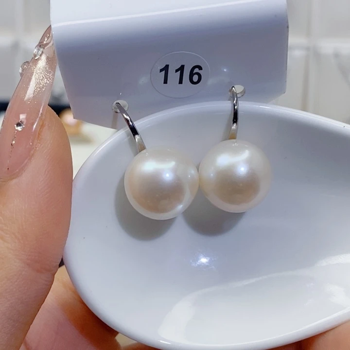 六***豆淡水珍珠耳饰银S925镶嵌